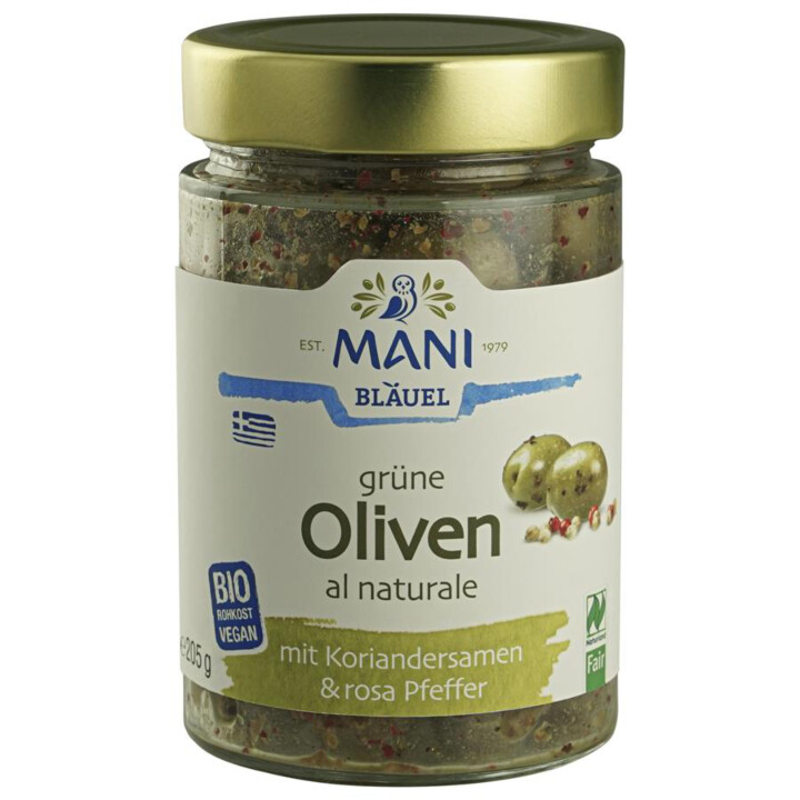 Olivy zelené s peckou a semínky koriandru 205g BIO